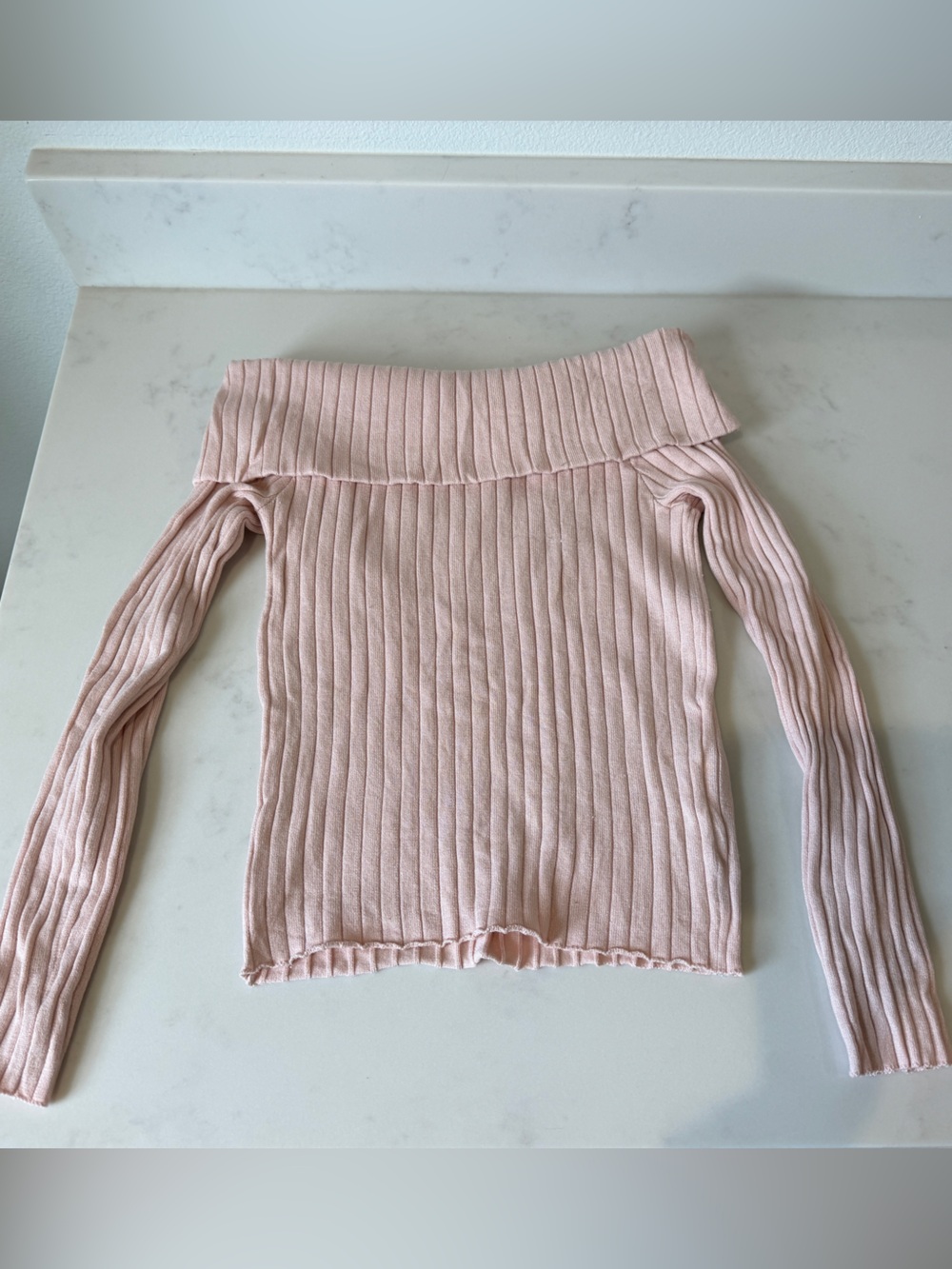 H&M Ribbed Off-Shoulder Knit Top - Light Pink, girls 12/14